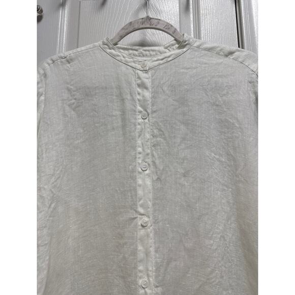 Majestic Filatures White Linen LongSleeve Button Down Mandarin Collar Top Size 2 - Picture 6 of 7